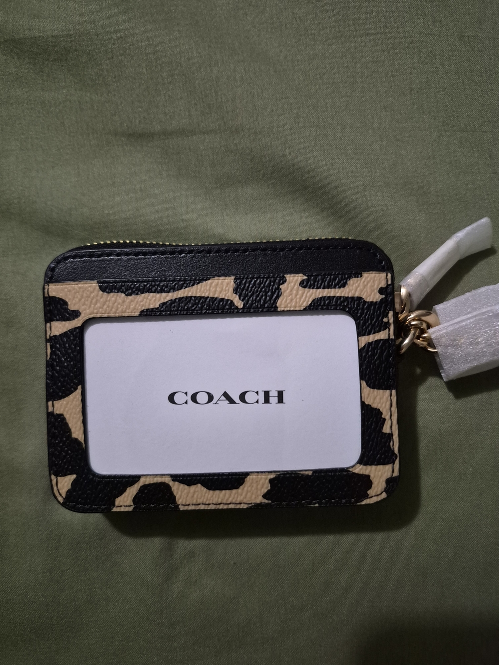 COACH Leopard Print Card ID Holder - Black & Tan